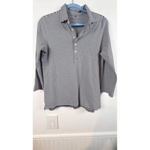 Renwick Womens Navy White Striped Pima Cotton 3/4 Sleeve Polo Shirt Size M